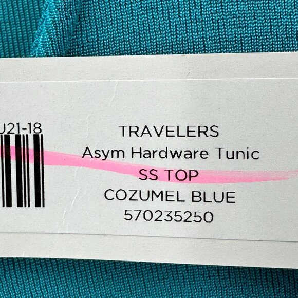 Travelers By Chicos Tunic Top Womens Short Sleeve Asymmetrical Cozumel Blue XL - Picture 10 of 10